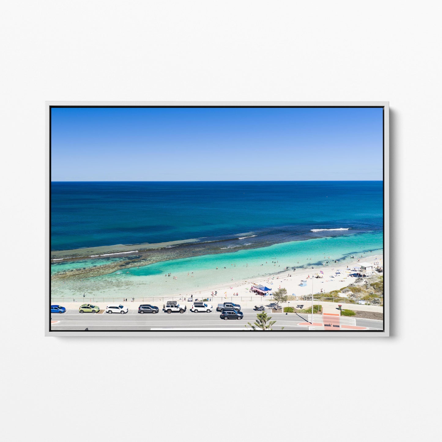The beach and reef at Yanchep Lagoon in a white frame