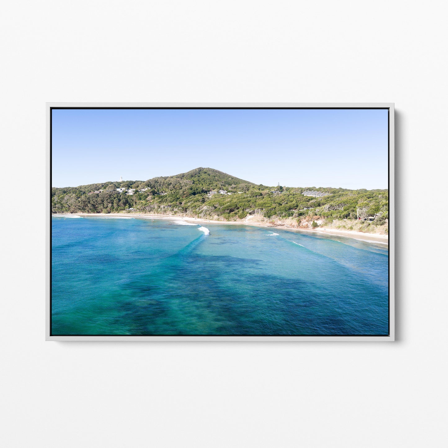 Byron Bay Headland White Framed Canvas