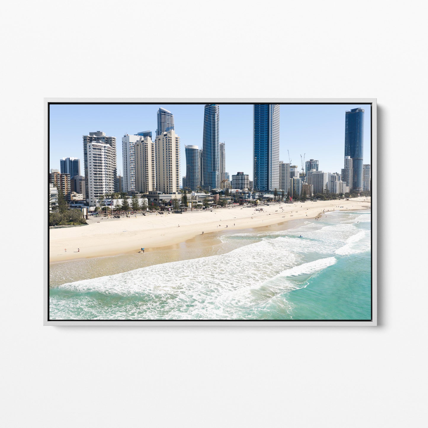 Surfers Paradise Foreshore White Framed Canvas
