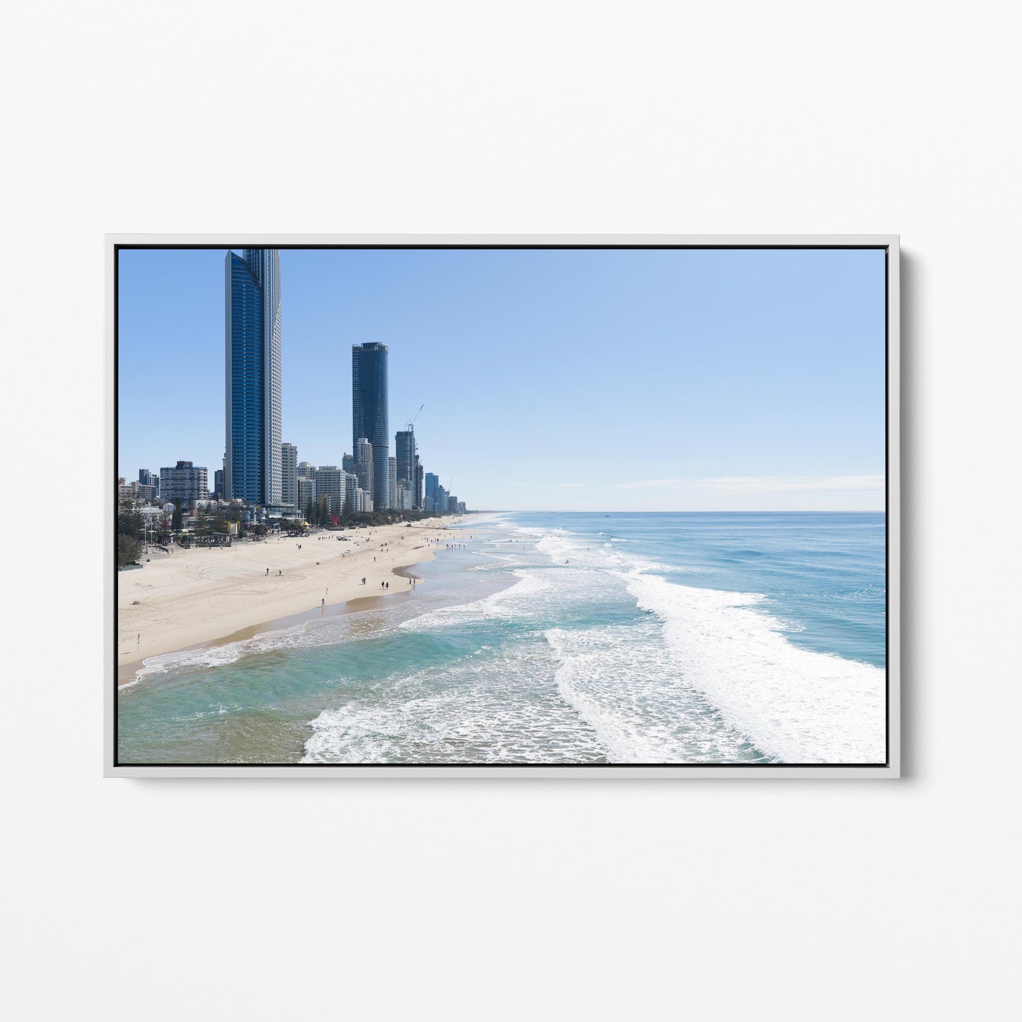 Surfers Paradise Shoreline White Framed Canvas