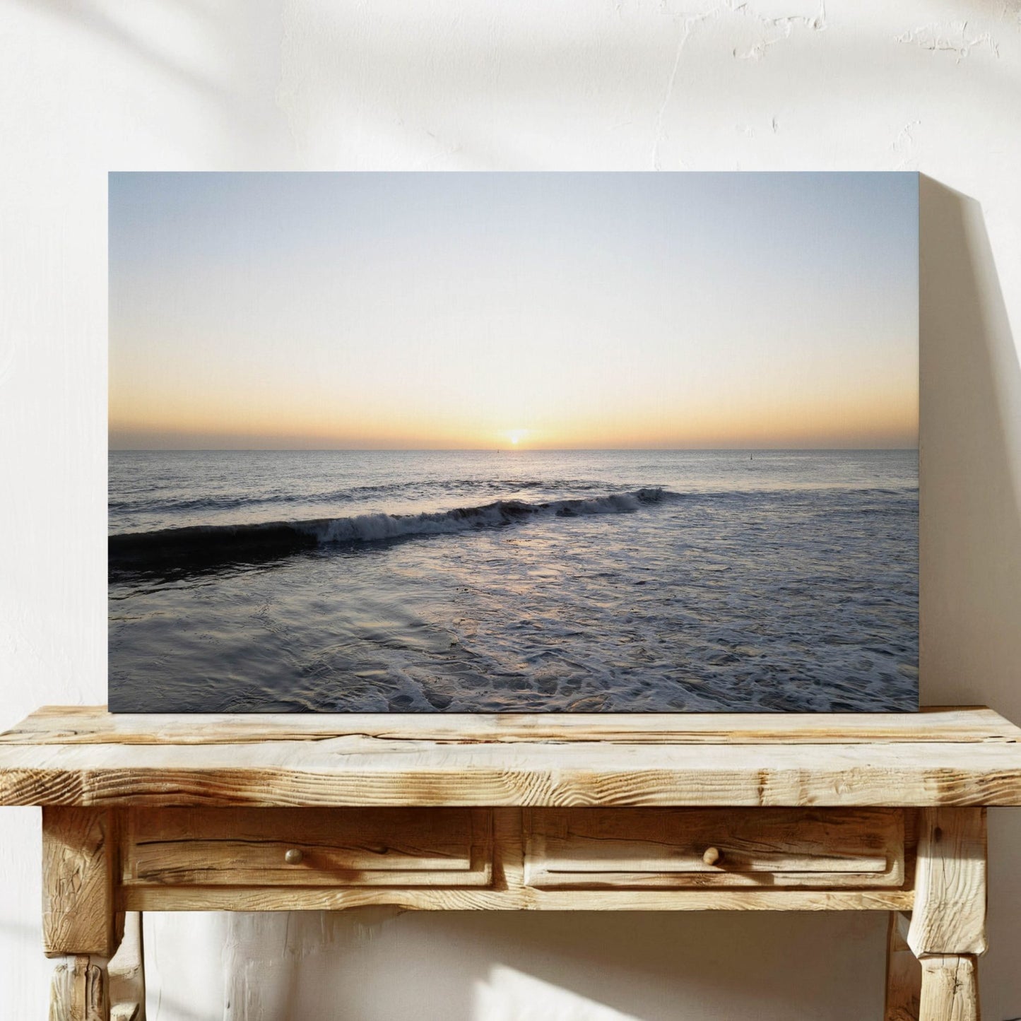 Sunset Ocean Waves Framed Canvas Wall Art