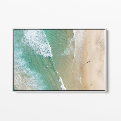 Bondi Aerial White Framed Canvas