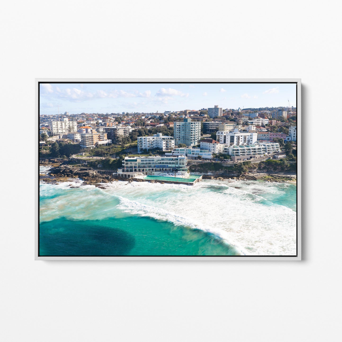 Bondi Icebergs White Framed Canvas
