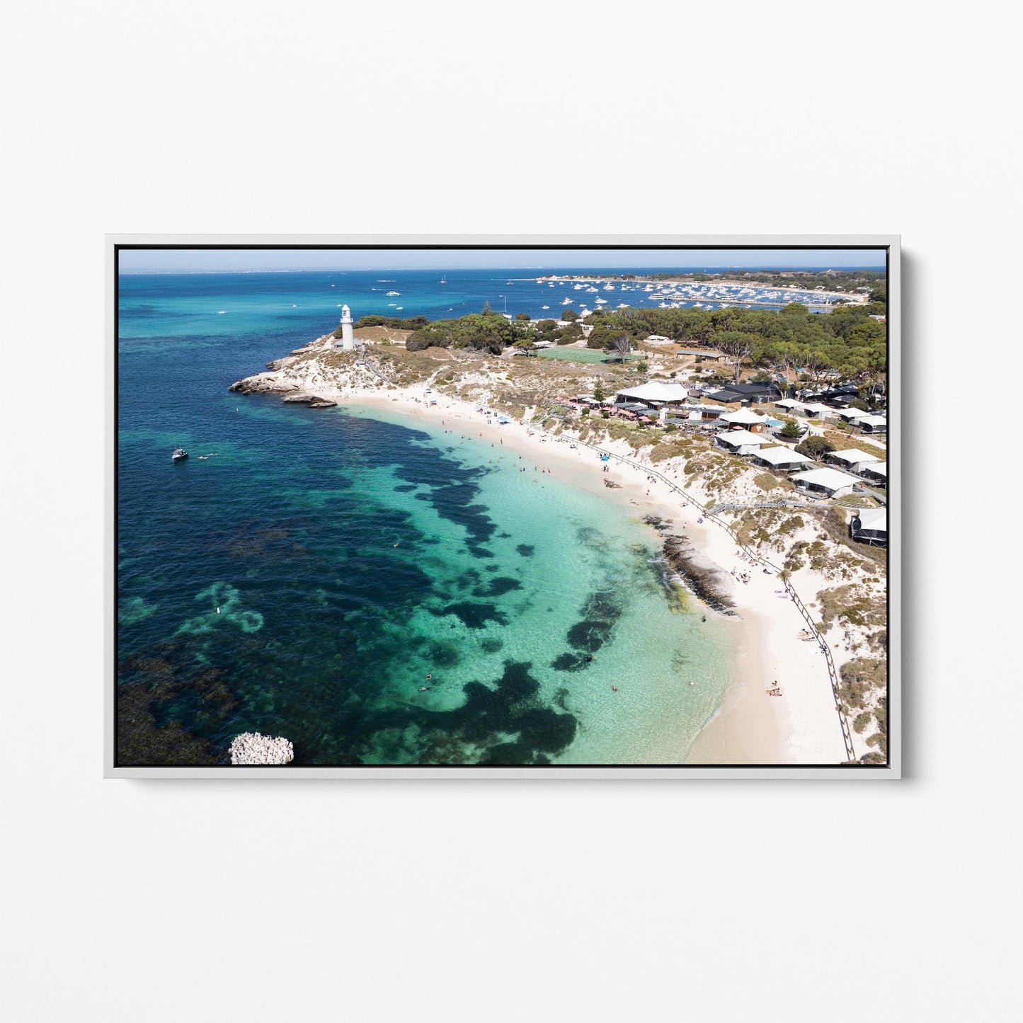 Pinky Beach white framed canvas