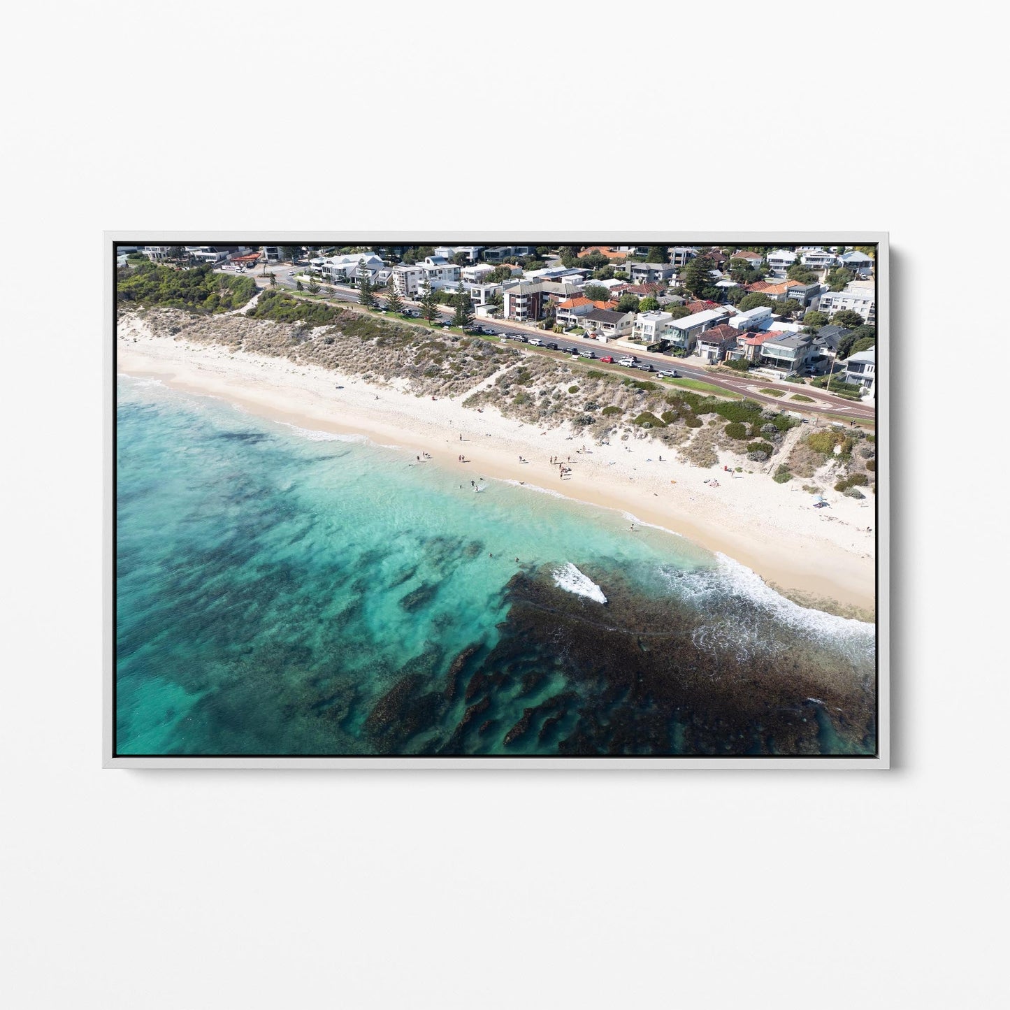 Grant Street Beach white framed canvas
