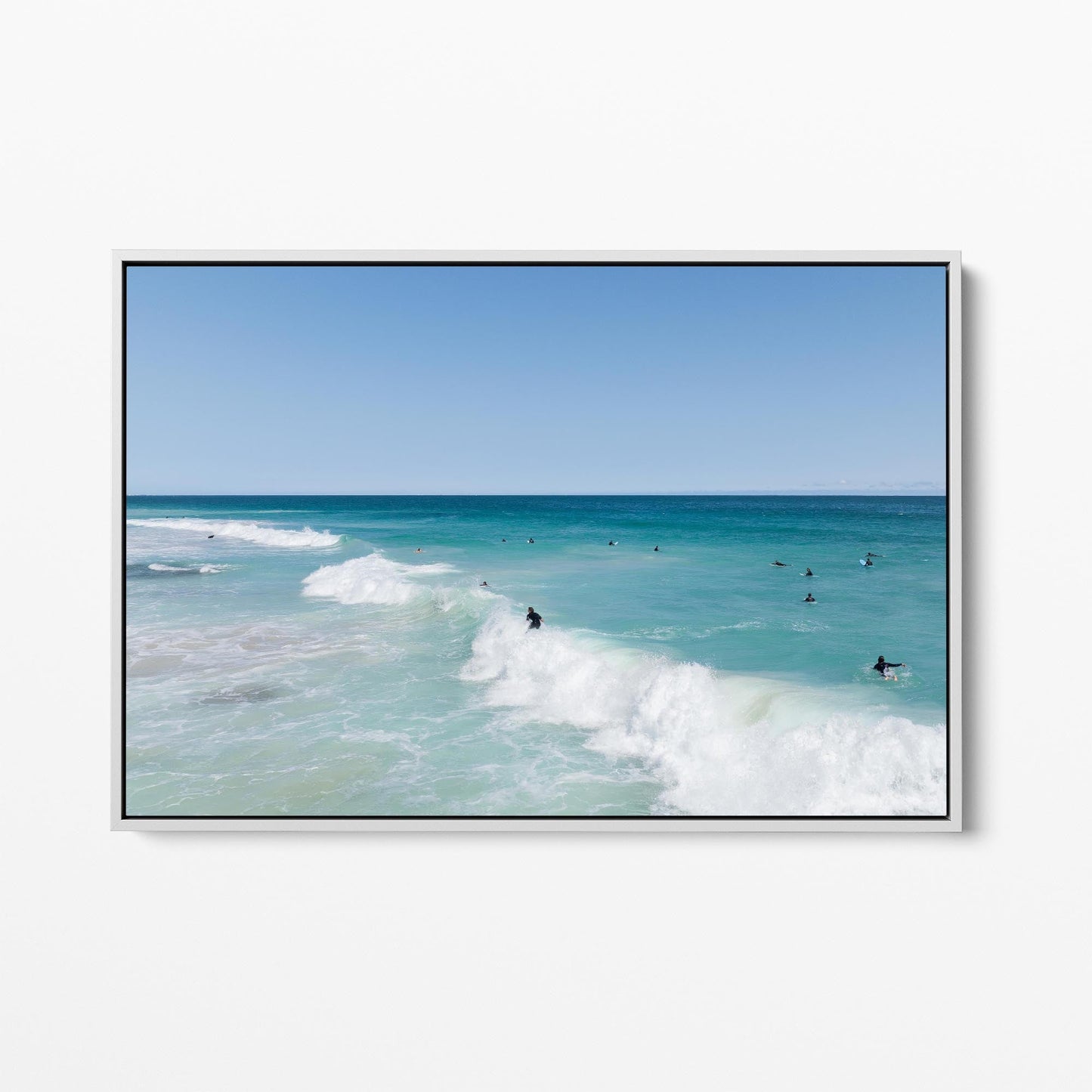 Scarborough surfers white framed canvas