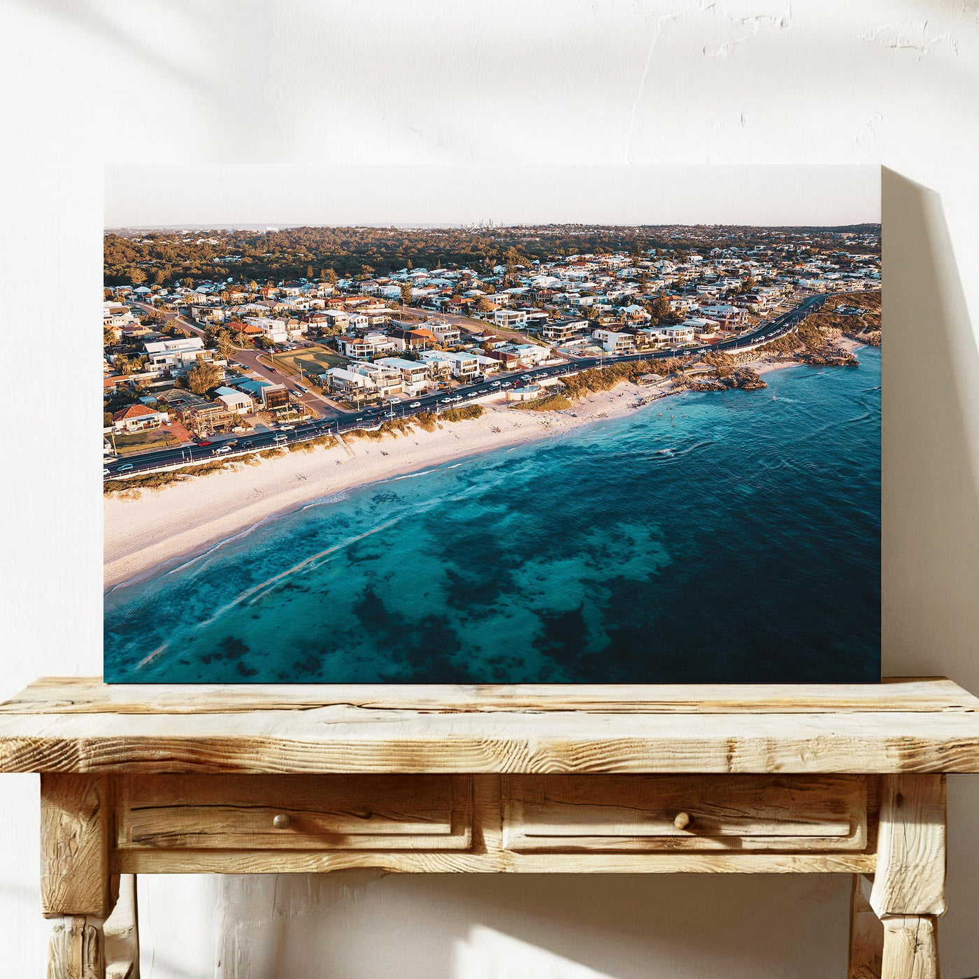 Trigg coastal sunset aerial canvas wall art Perth