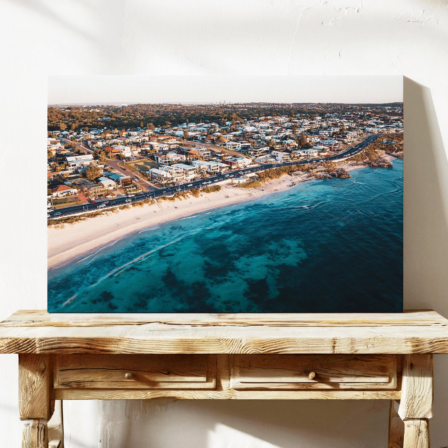 Trigg coastal sunset aerial canvas wall art Perth