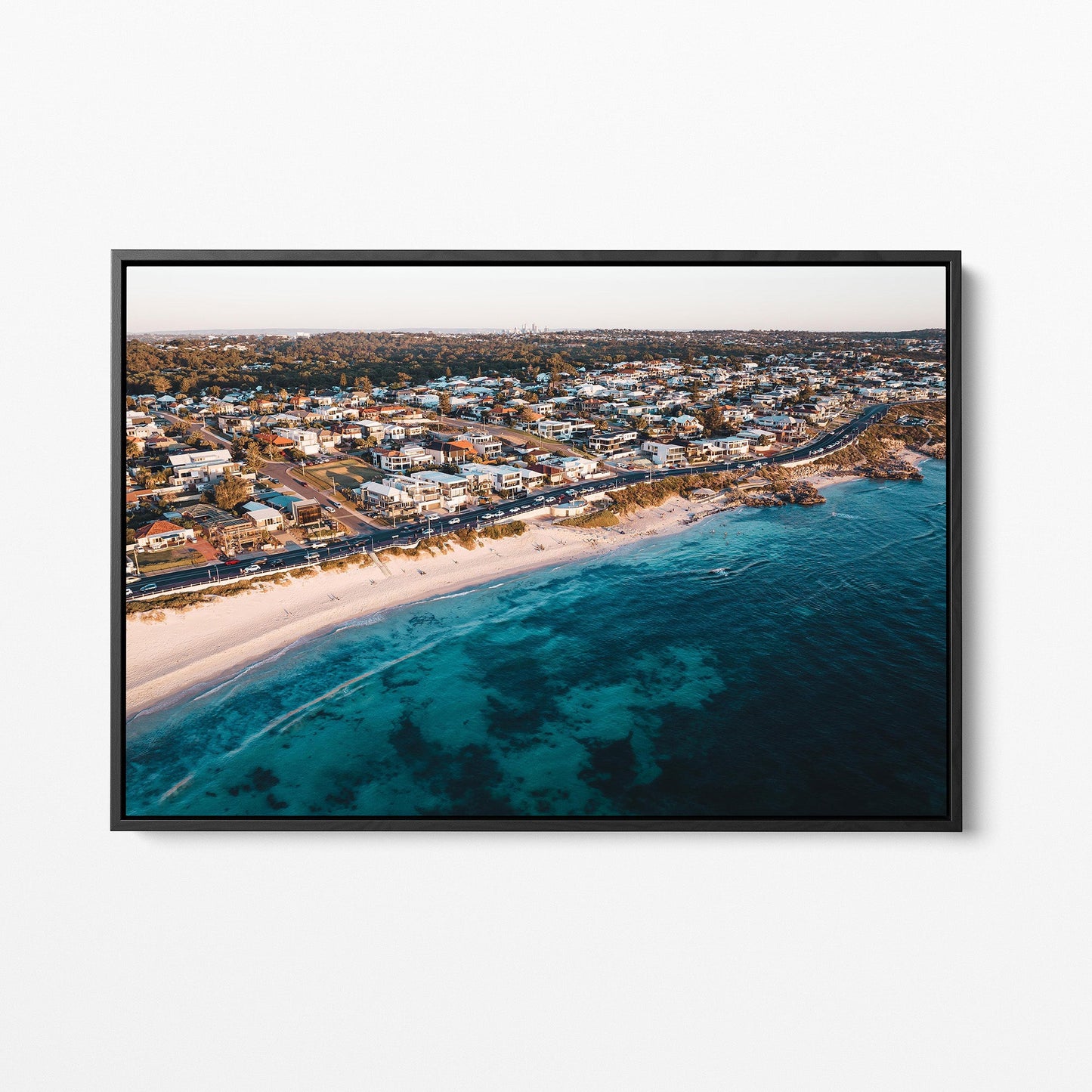 Trigg coastal sunset black framed canvas