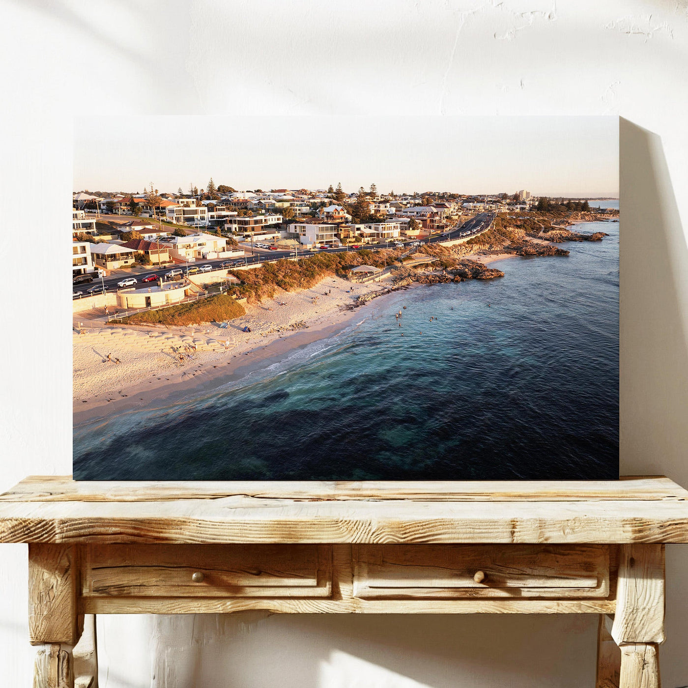 Trigg coastline sunset aerial canvas wall art Perth
