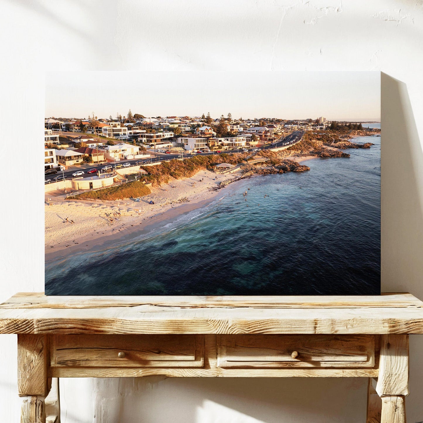 Trigg coastline sunset aerial canvas wall art Perth