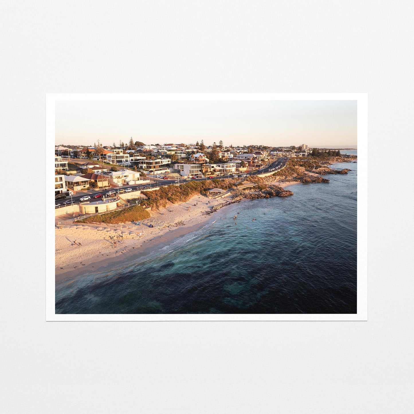 Trigg coastline sunset fine art paper print
