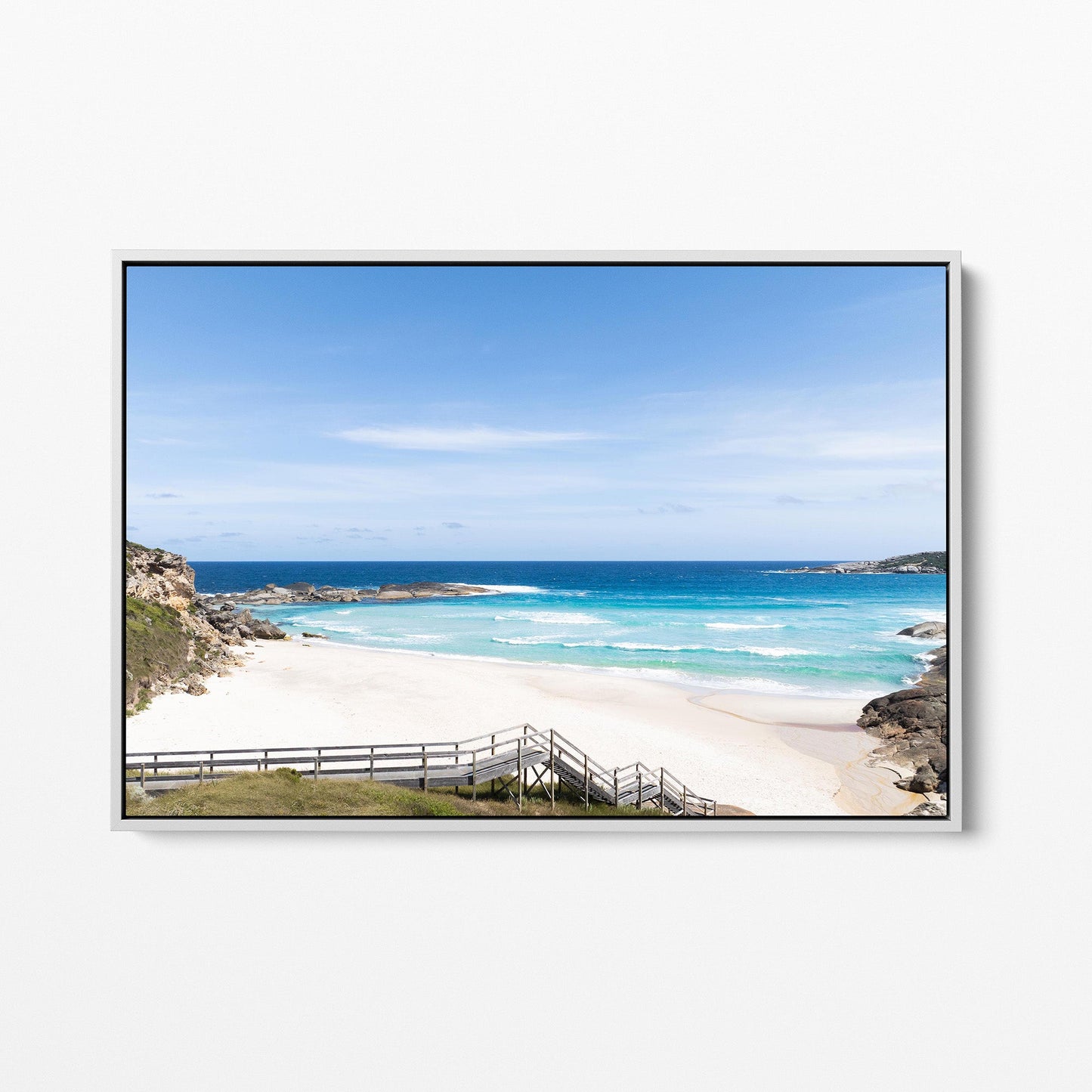 Lowlands Beach white framed canvas