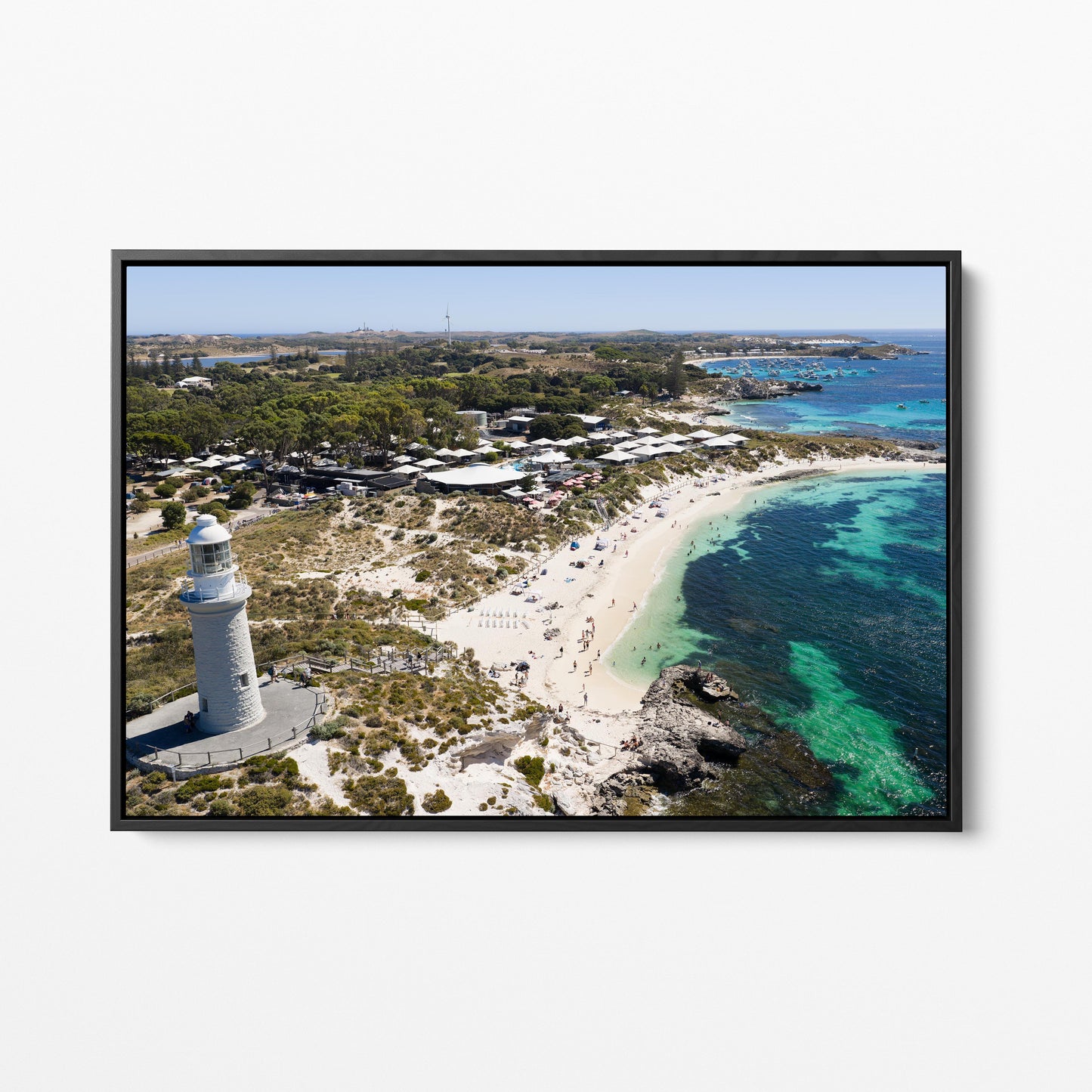 Pinky Beach Settlement Black Framed Canvas