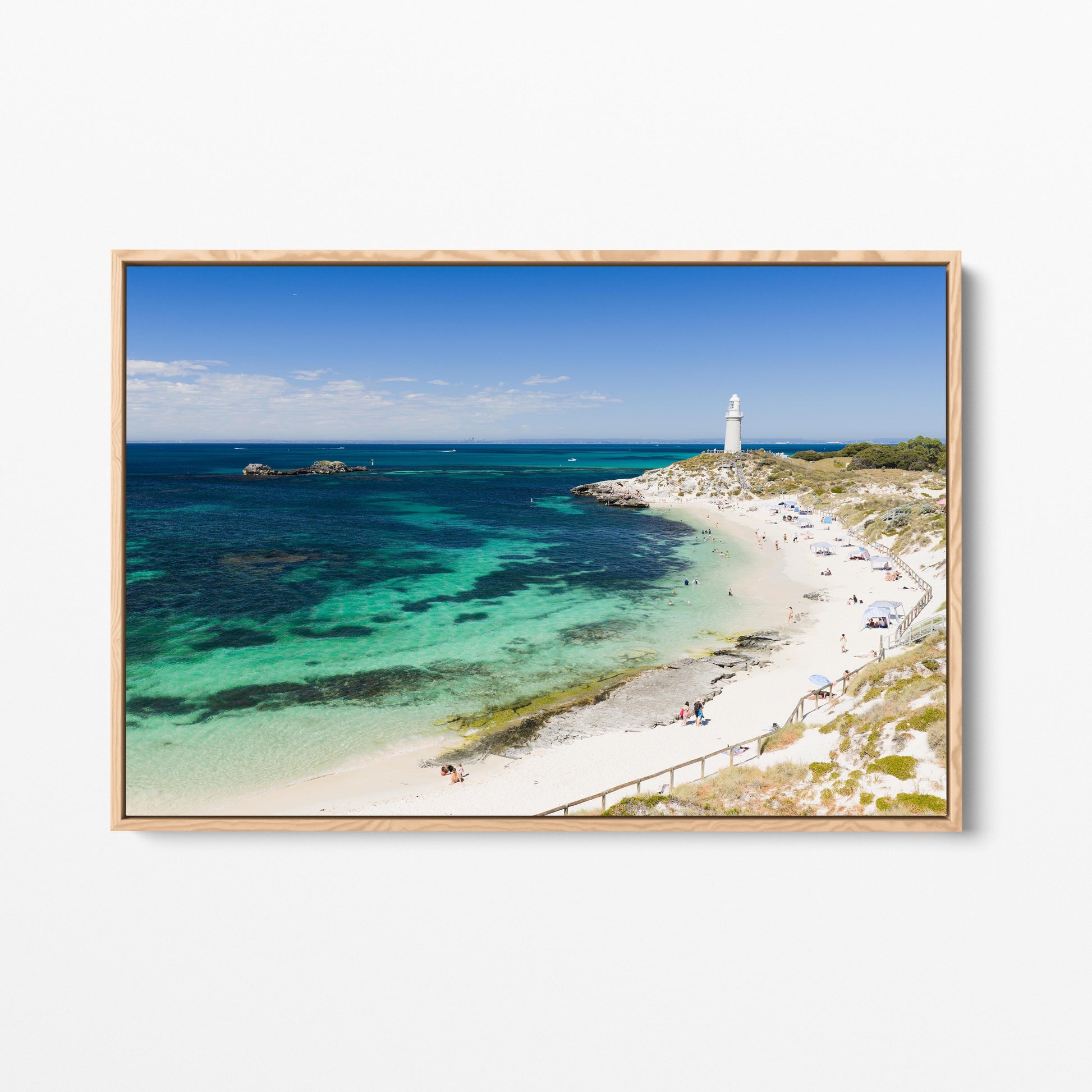 Pinky Beach Reef Oak Framed Canvas
