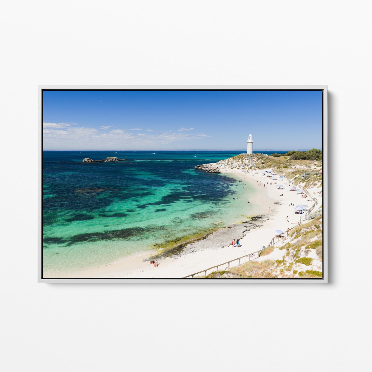 Pinky Beach Reef White Framed Canvas