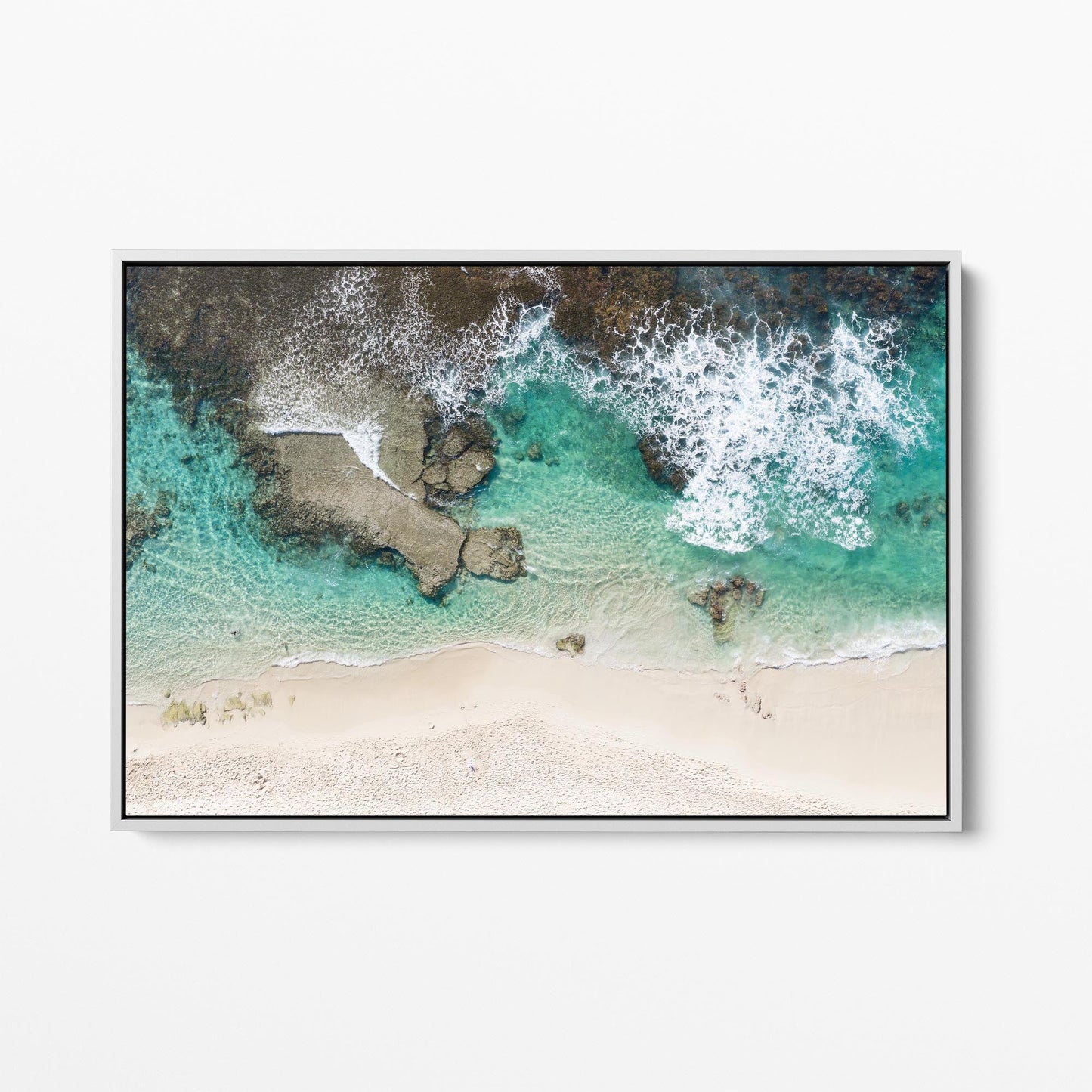 Yallingup aerial white framed canvas