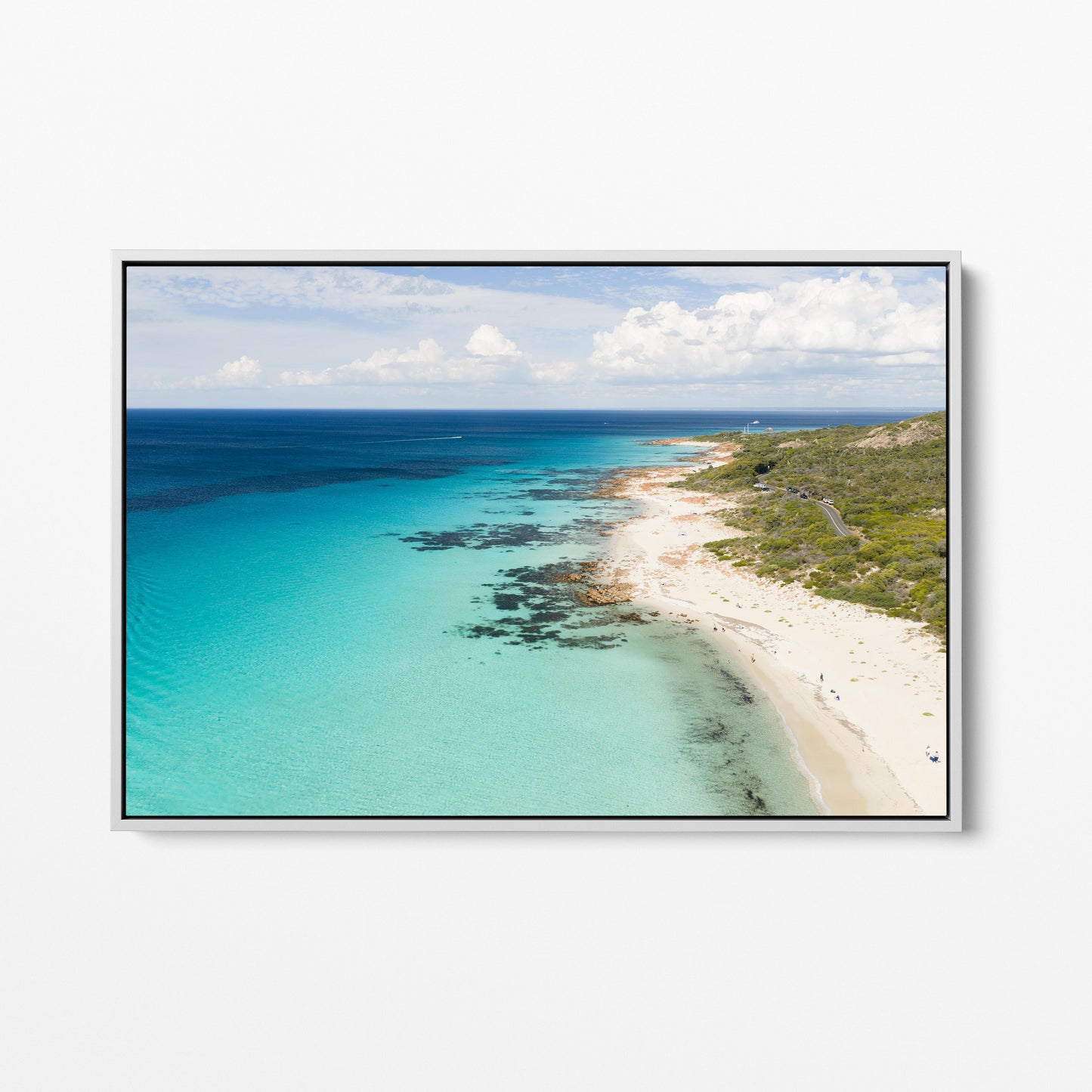 Eagle Bay Coastline White Framed Canvas