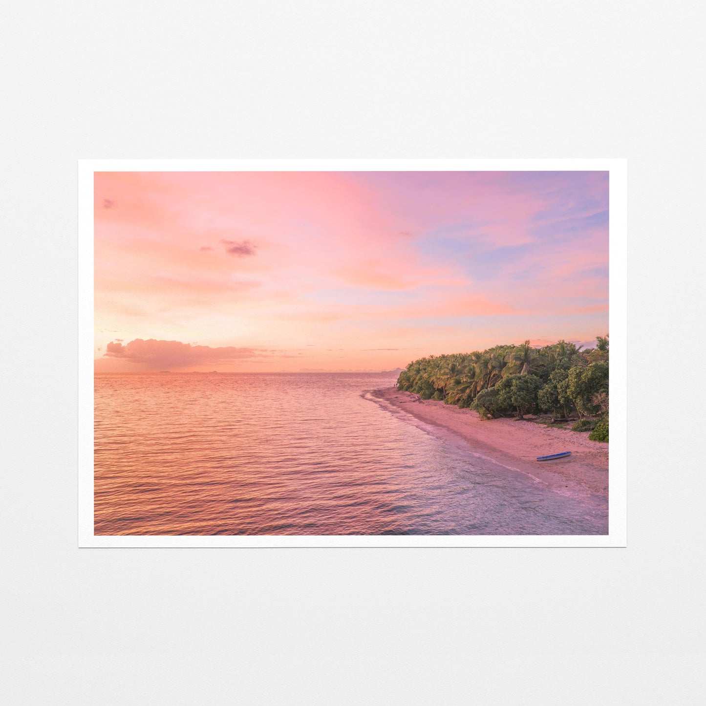 Serenity Island at sunset in Fiji on fine art paper