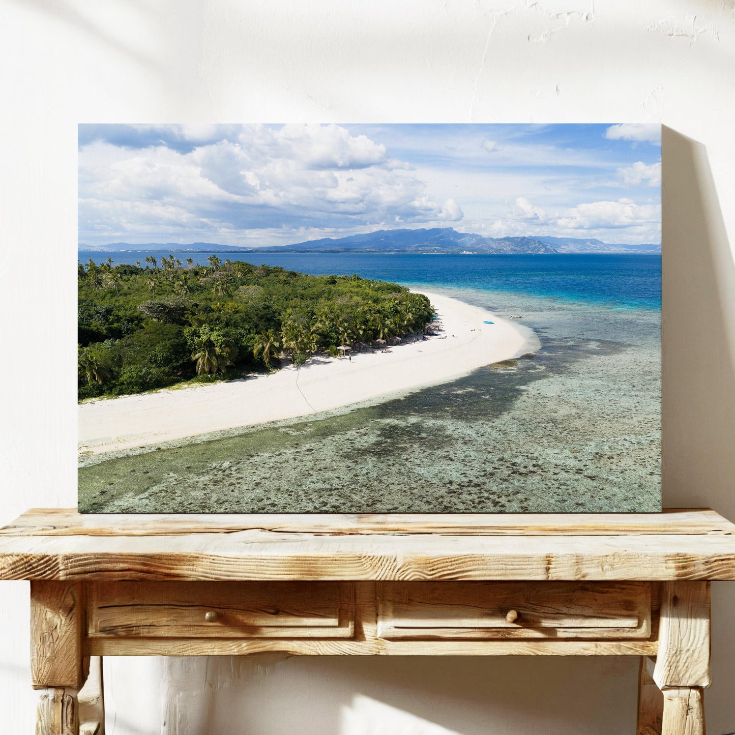 Serenity Island sandspit in Fiji printed on stretched canvas