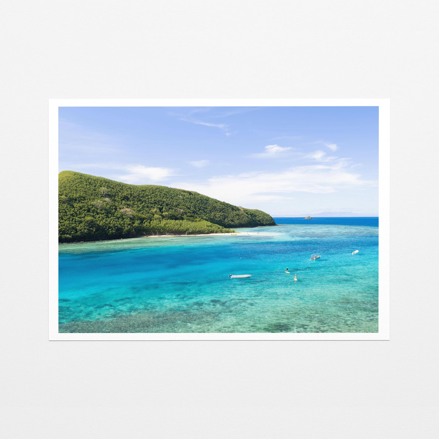 Manta Ray Island above its turquoise lagoon in Fiji on fine art paper