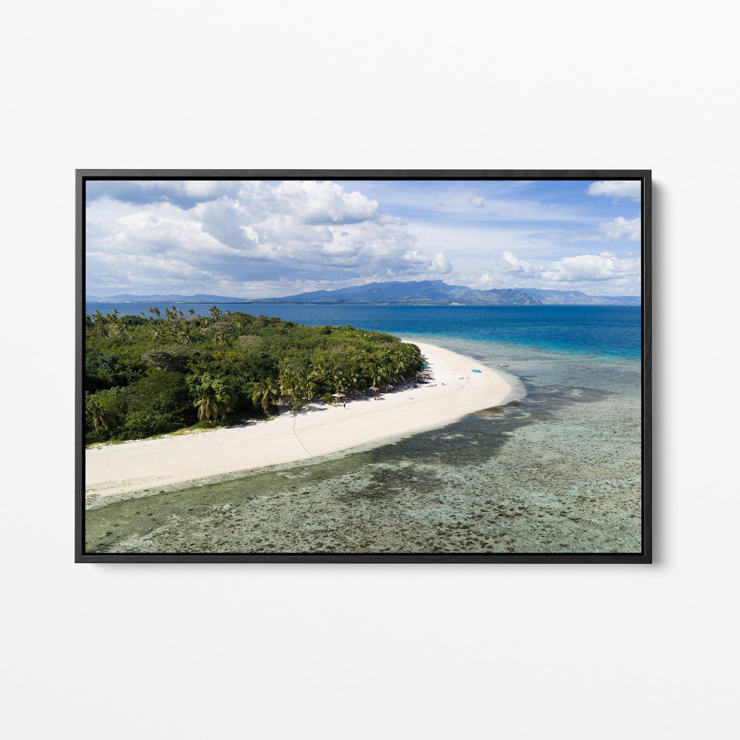 Serenity Island sandspit in Fiji in a black frame