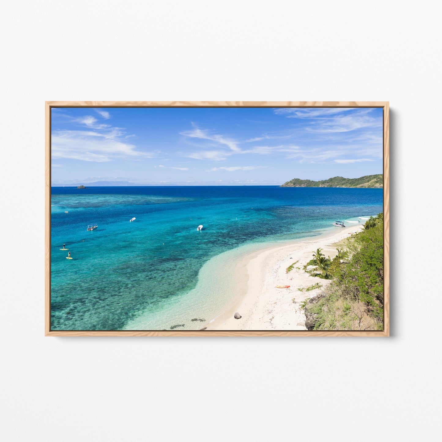 The sandbar at Manta Ray Island in Fiji in an oak frame