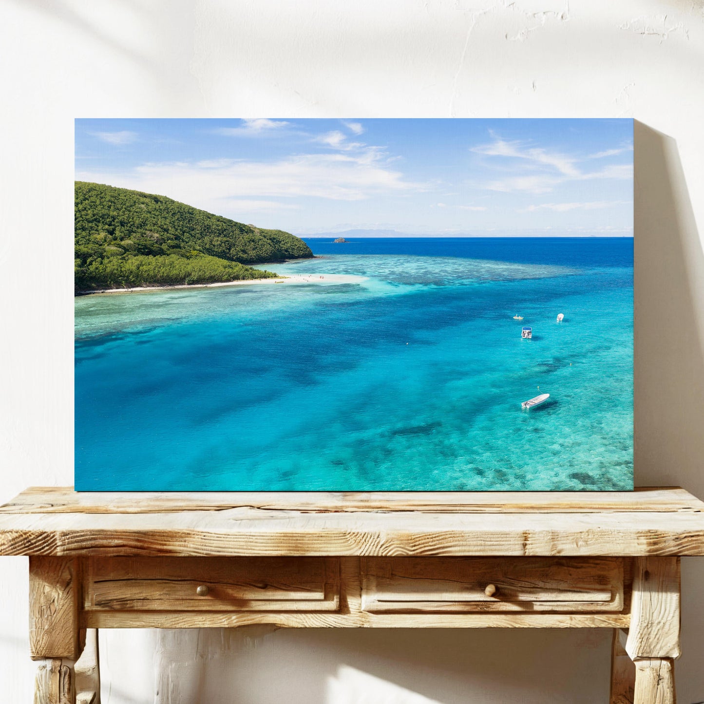 The reef flat at Manta Ray Island in Fiji printed on stretched canvas