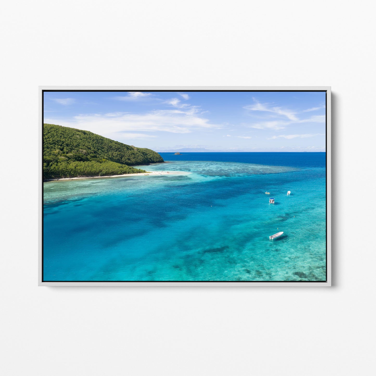 The reef flat at Manta Ray Island in Fiji in a white frame