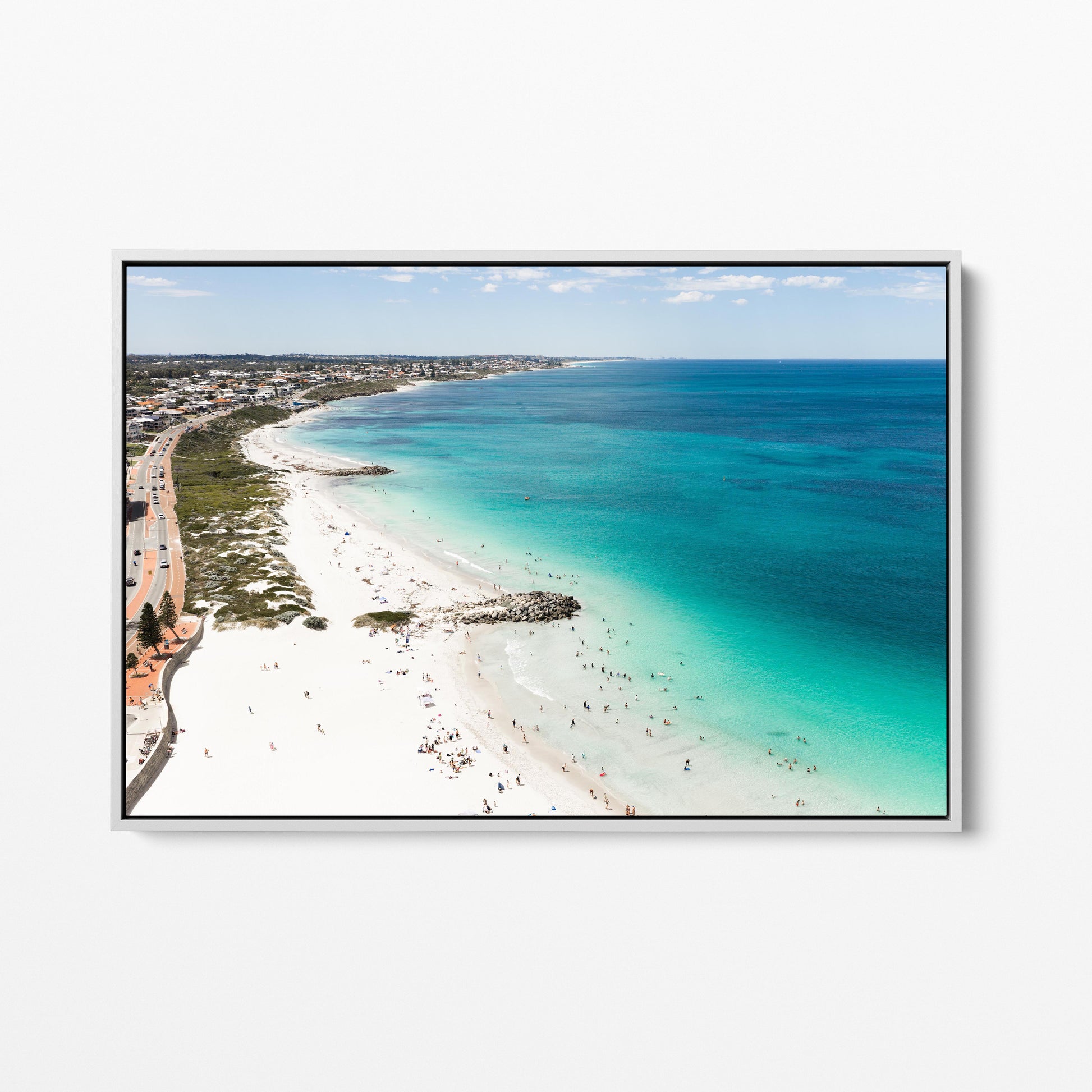 Sorrento Coastline White Framed Canvas