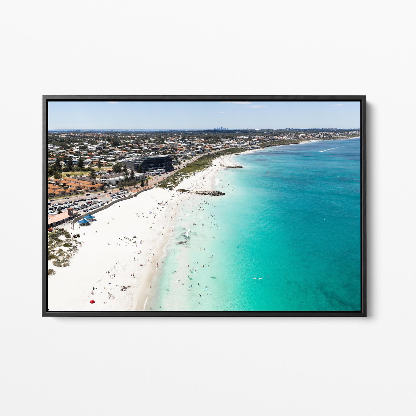 Sorrento Beach Black Framed Canvas