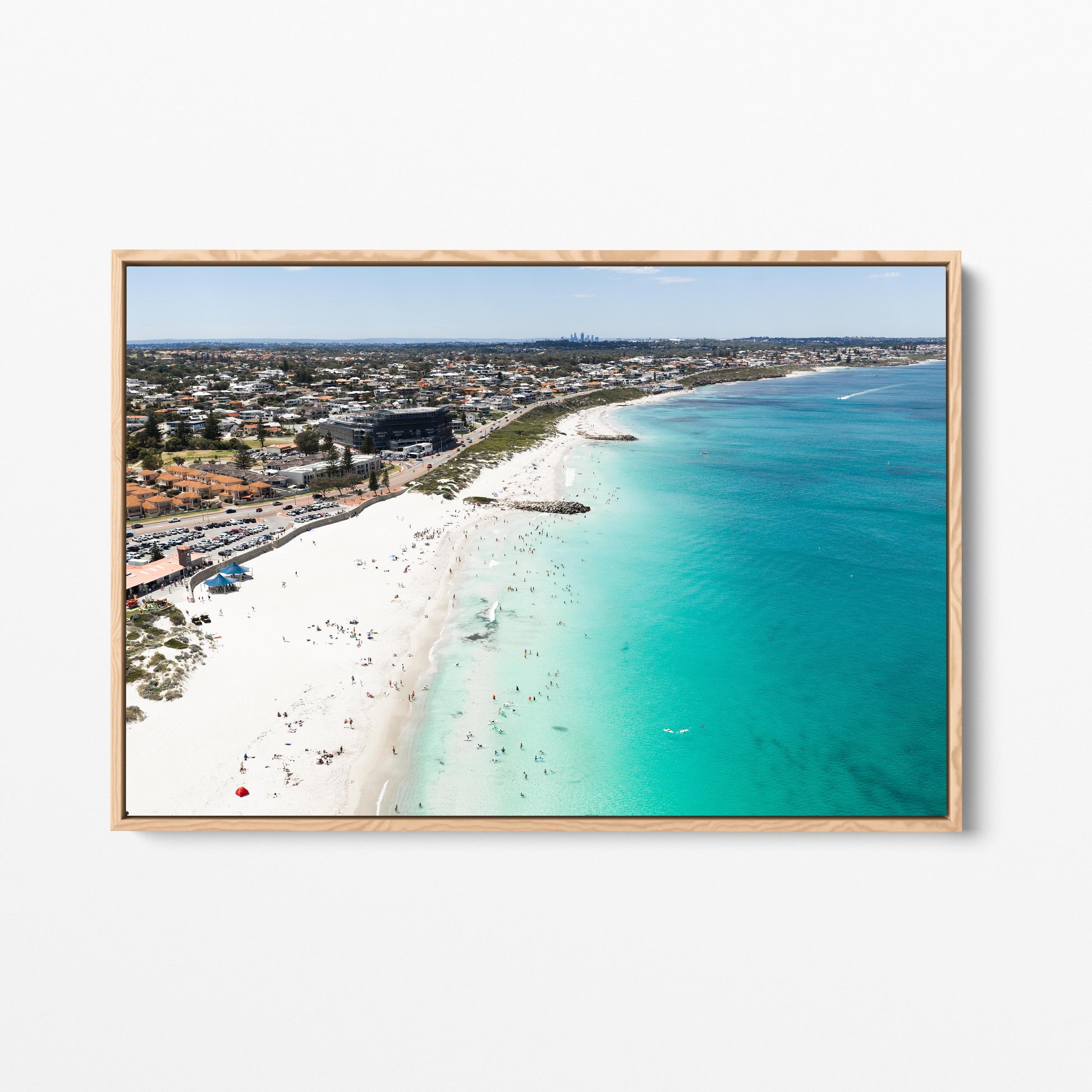 Sorrento Beach Oak Framed Canvas