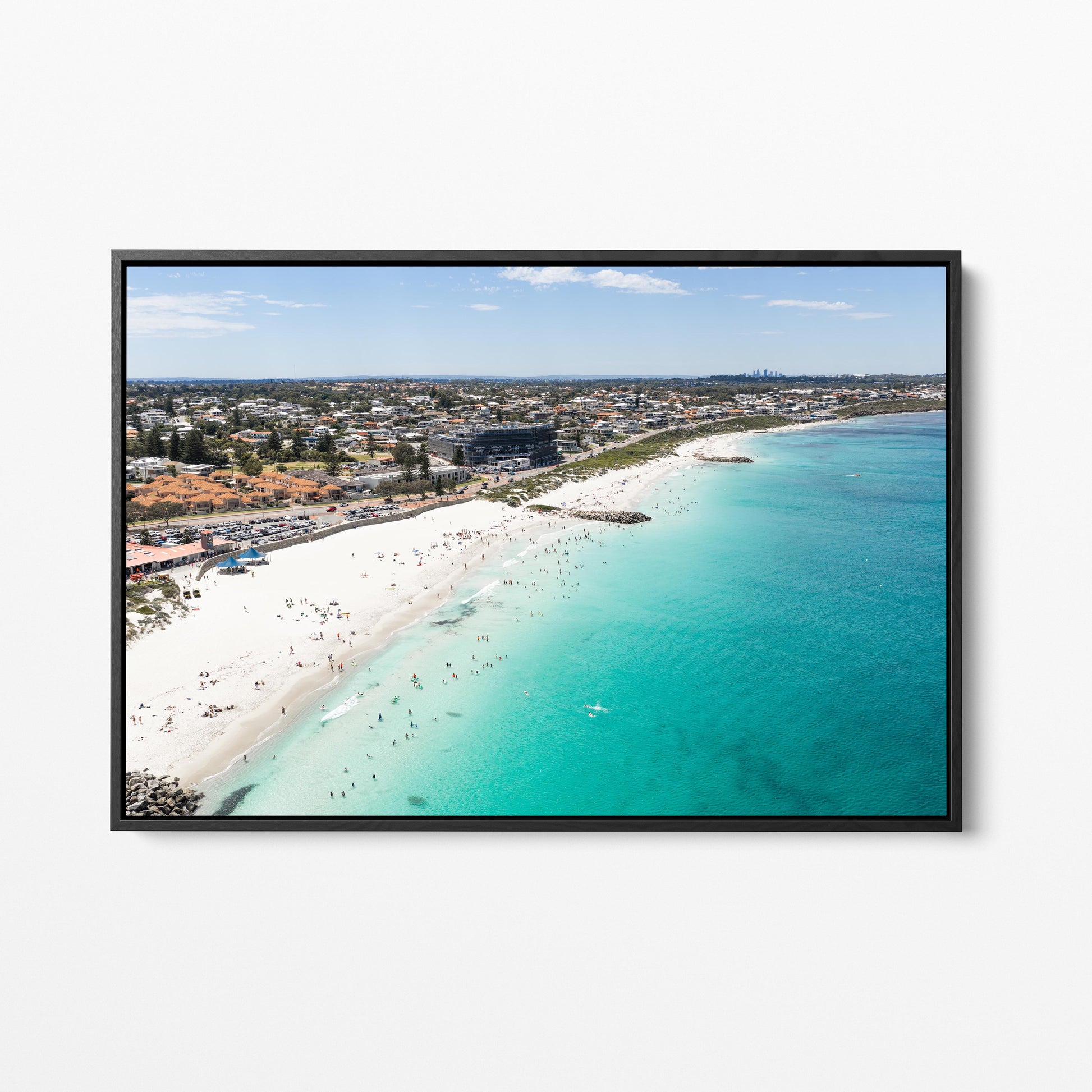 Sorrento Beach Black Framed Canvas Perth
