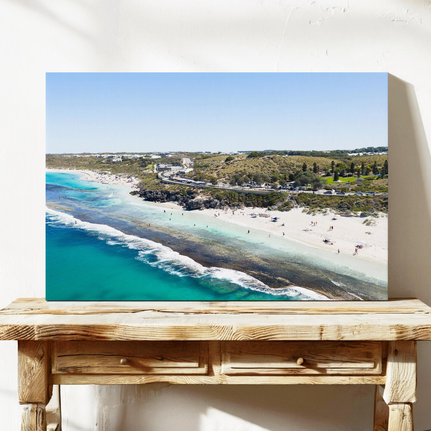 Yanchep Lagoon, the reef and the coast road, printed on stretched canvas
