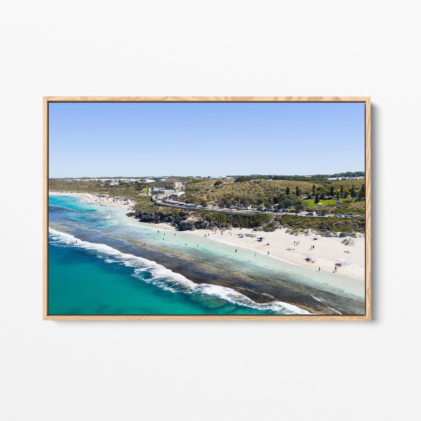Yanchep Lagoon, the reef and the coast road, in an oak frame