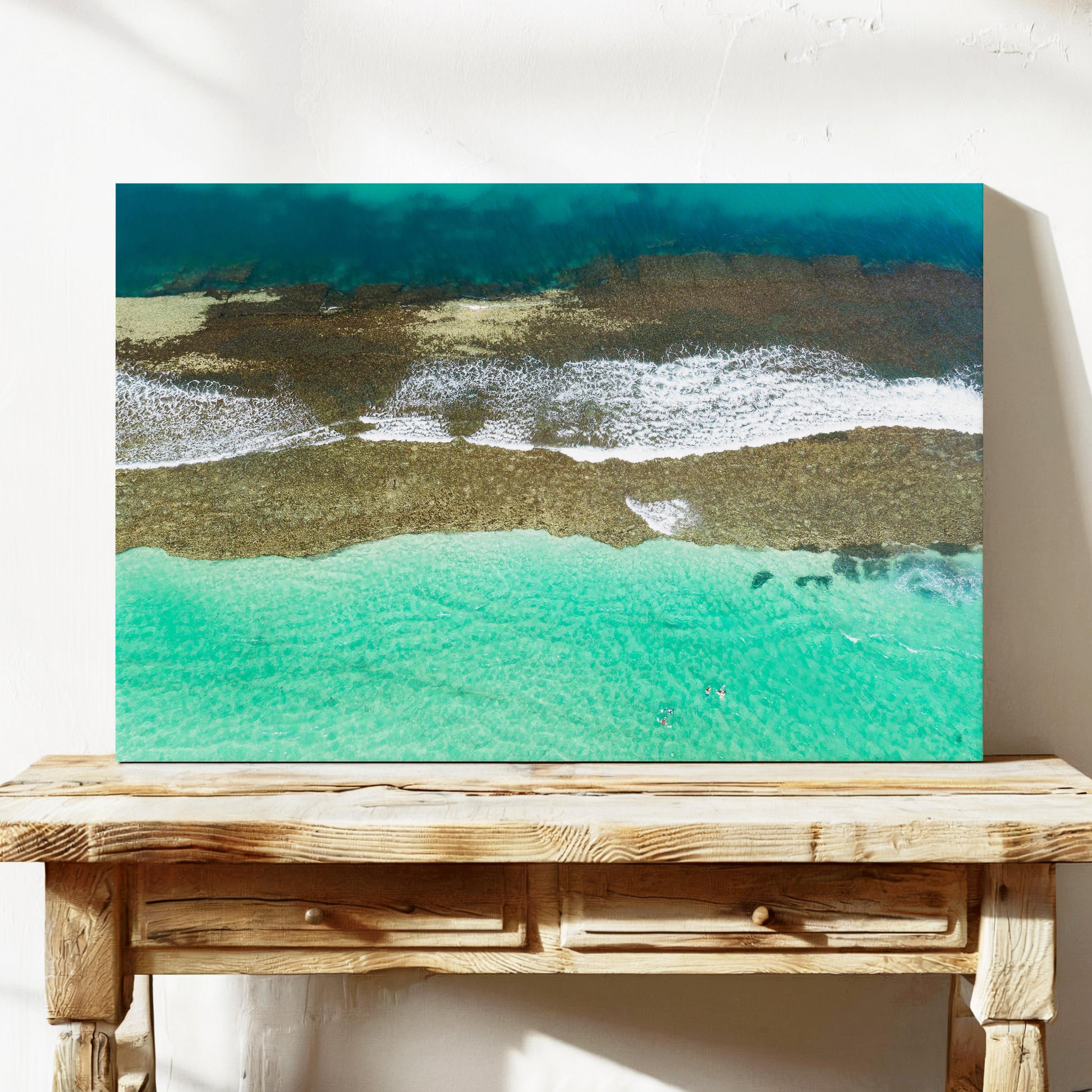 Reef and breaking water at Yanchep Lagoon, printed on stretched canvas