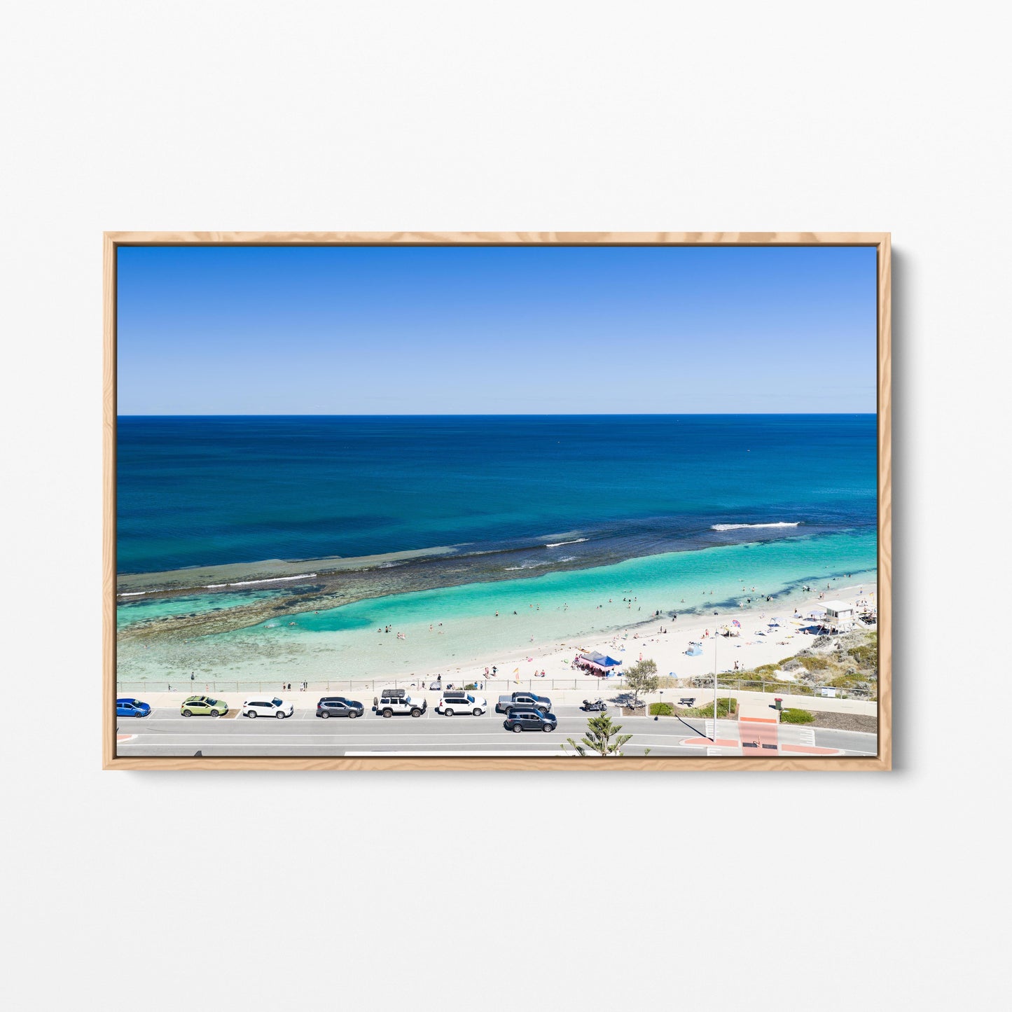 The beach and reef at Yanchep Lagoon in an oak frame