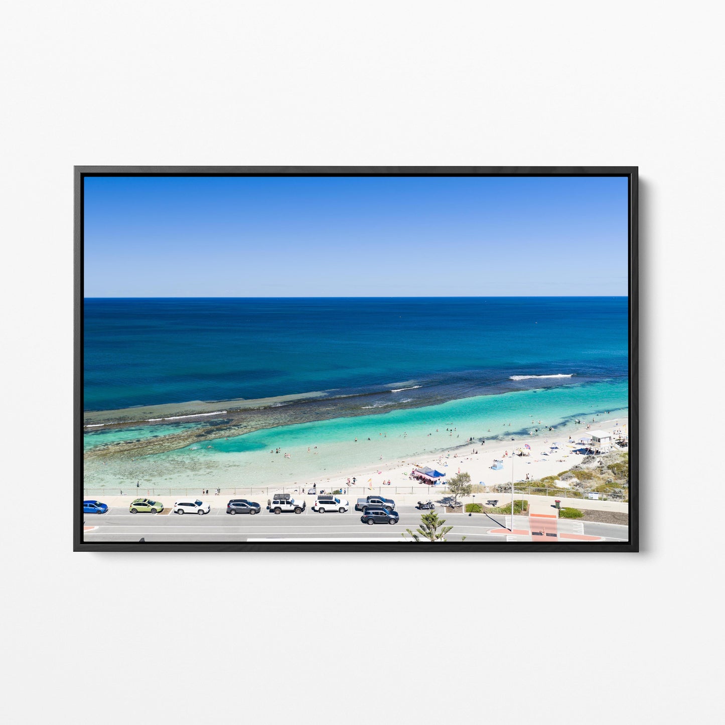 The beach and reef at Yanchep Lagoon in a black frame