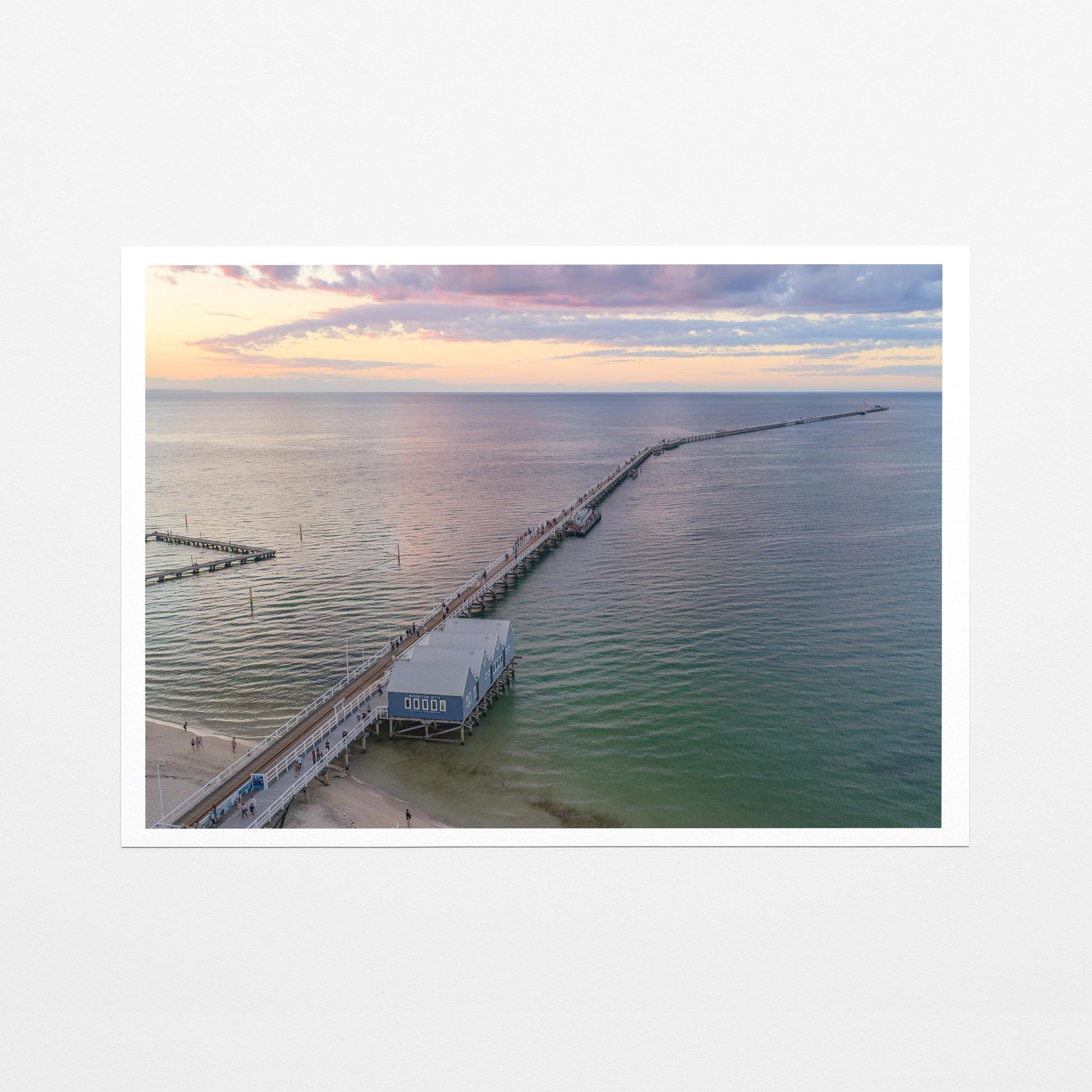 Fine art paper print of Busselton Jetty running to the horizon after sunset, with a white border