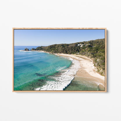 Wategos Beach Byron Bay Oak Framed Canvas