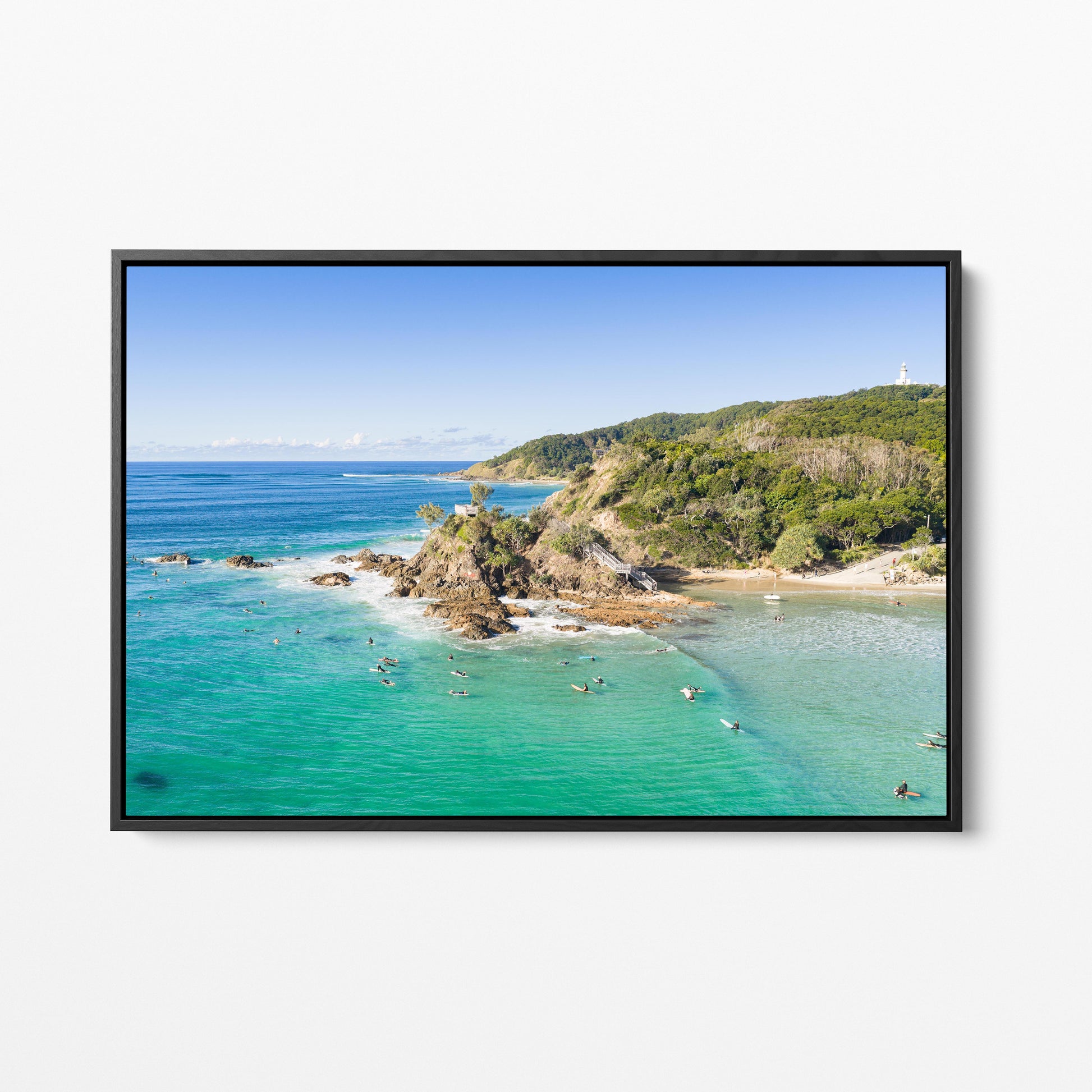 Byron Bay Lighthouse Wategos Black Framed Canvas