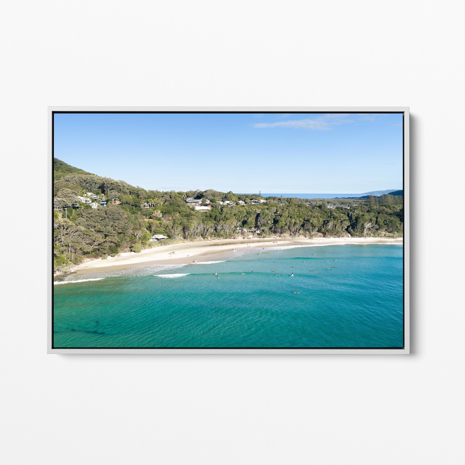 Wategos Beach Rainforest White Framed Canvas