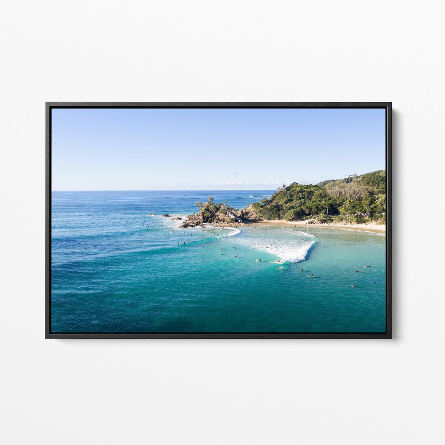 Byron Bay Surfers Point Break Black Framed Canvas