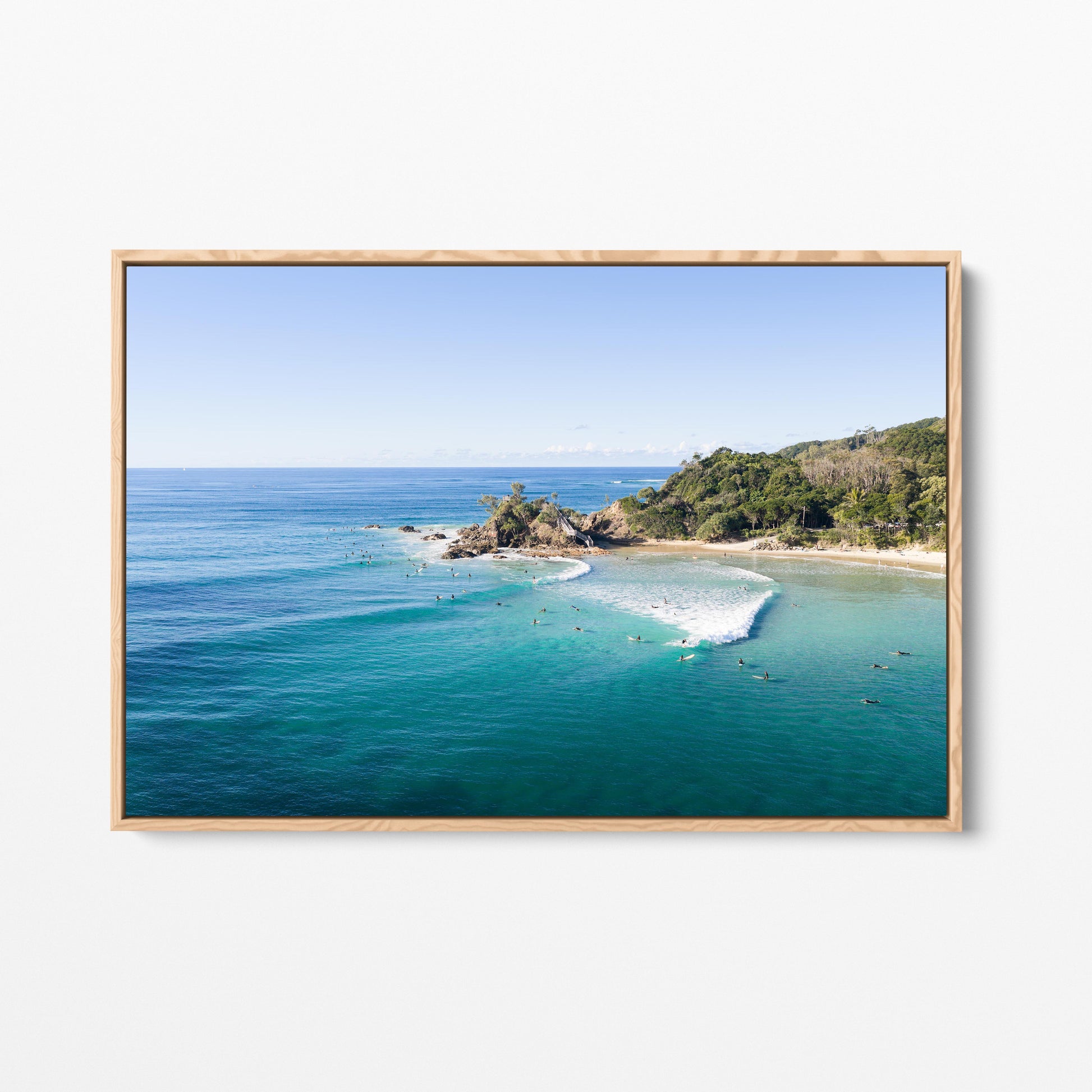 Byron Bay Surfers Point Break Oak Framed Canvas