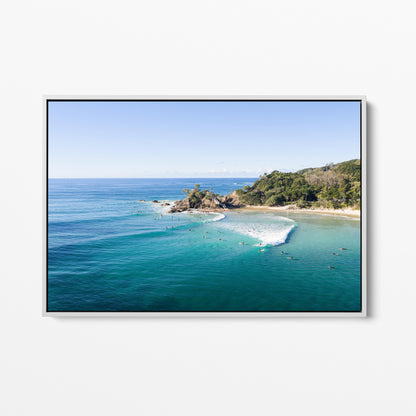 Byron Bay Surfers Point Break White Framed Canvas