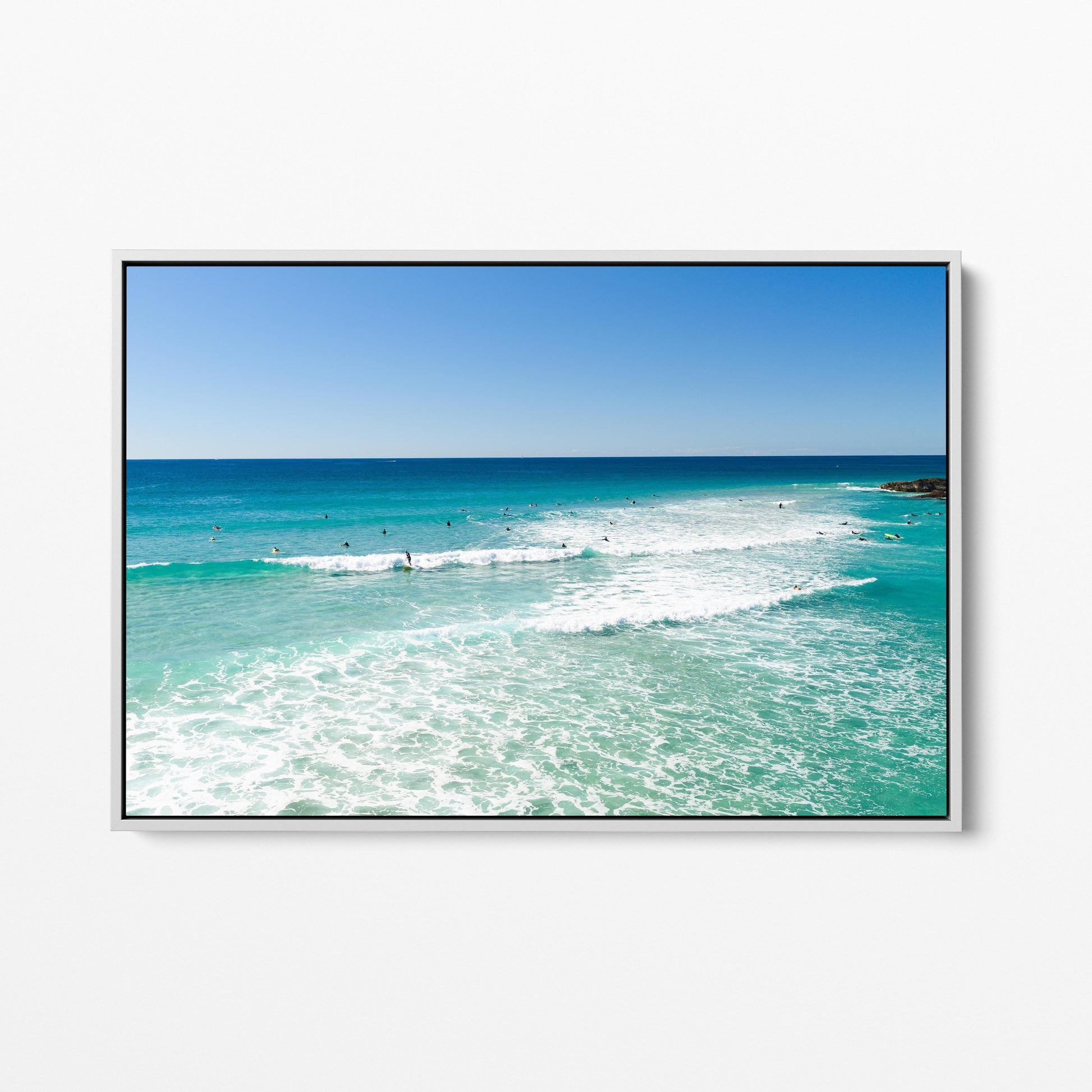 Palm Beach Surfers White Framed Canvas Gold Coast