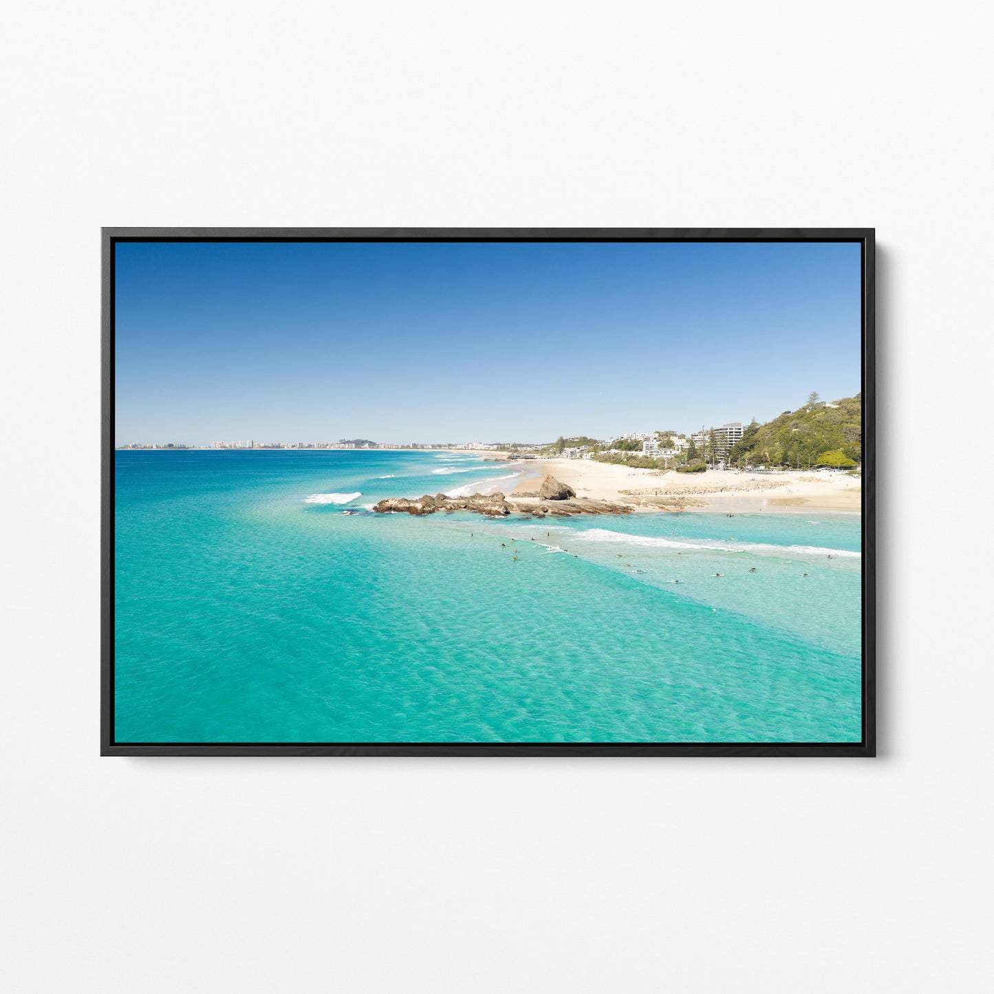Palm Beach Surfers Coastline Black Framed Canvas