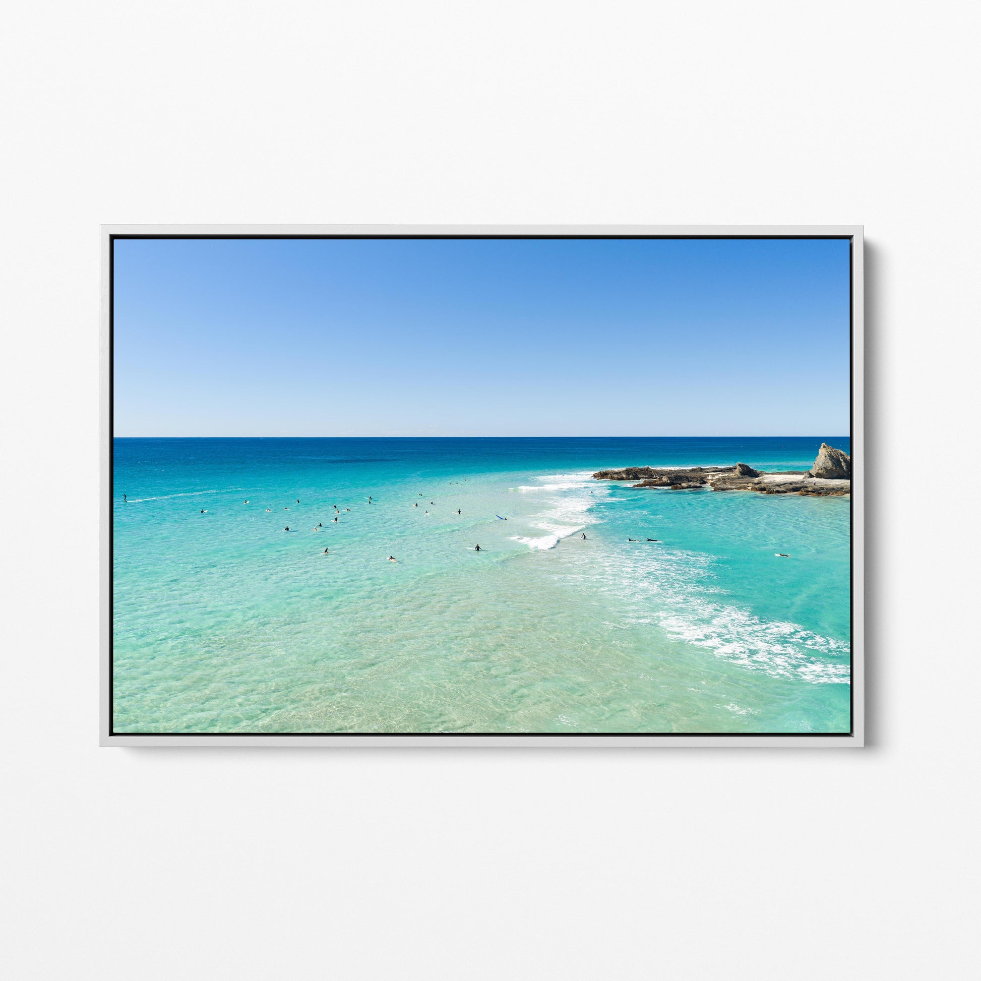 Palm Beach Surfers Point White Framed Canvas