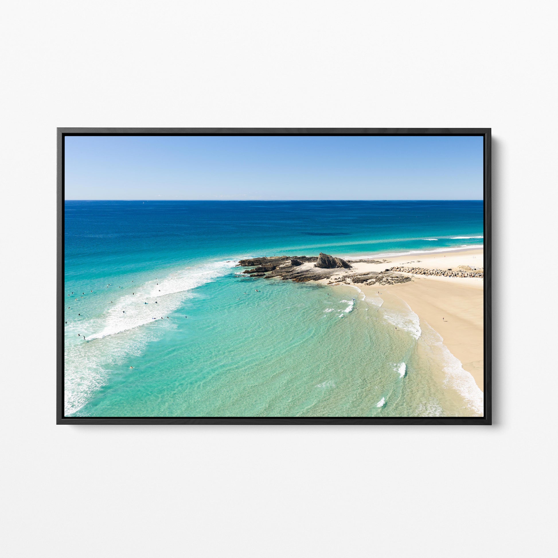 Palm Beach Surfers Sandbar Black Framed Canvas