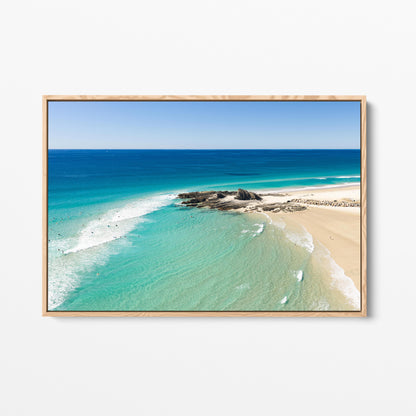 Palm Beach Surfers Sandbar Oak Framed Canvas